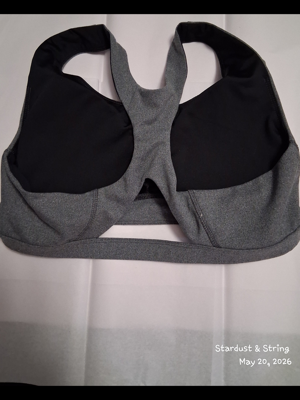 DSG L Womens Heather Gray Racerback Sports Bra with Back Panel Black Liner - Picture 3 of 9